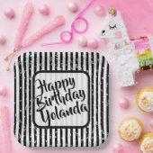 Assiettes En Carton Nom Joyeux Anniversaire Noir Blancs Motif (Fête)