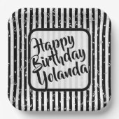 Assiettes En Carton Nom Joyeux Anniversaire Noir Blancs Motif (Recto)