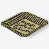 Assiettes En Carton Nom Joyeux Anniversaire Noir/Gold Stripes Motif (Angulaire)