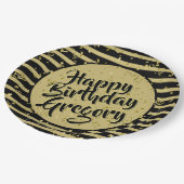 Assiettes En Carton Nom | Joyeux Anniversaire Simple Grandes Noir/Or (Angle)