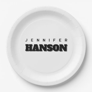 Assiettes En Carton Nom moderne minimaliste noir et blanc professionne