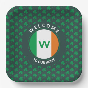 Assiettes En Carton Nom moderne Monogram Irish Flag Shamrock