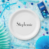 Assiettes En Carton Nom Monogram Modèle Noir Blanc Cuit Personnalisé (Fête)