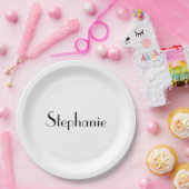 Assiettes En Carton Nom Monogram Modèle Noir Blanc Cuit Personnalisé (Fête)