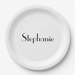 Assiettes En Carton Nom Monogram Modèle Noir Blanc Cuit Personnalisé