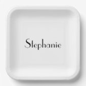 Assiettes En Carton Nom Monogram Modèle noir blanc personnalisé (Recto)