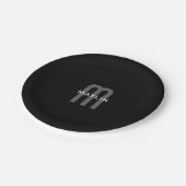 Assiettes En Carton Nom Monogramme d'apparence moderne | Noir gris bla (Angle)