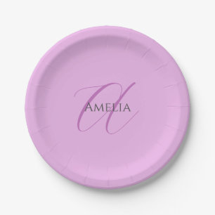 Assiettes En Carton Nom Monogramme Lettre initiale Orchid & Lilac