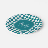 Assiettes En Carton Nom Monogrammé Turquoise et blanc tendance (Angle)