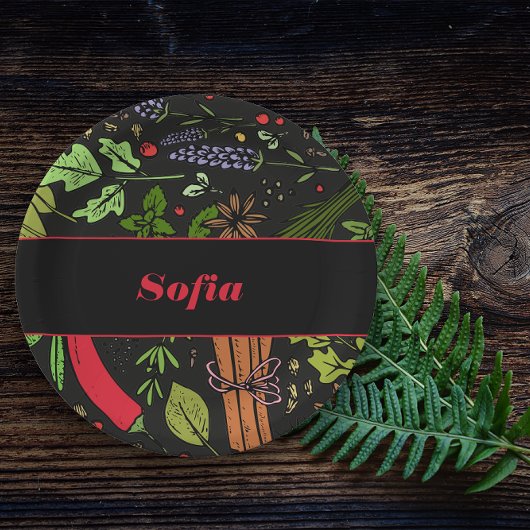 Assiettes En Carton Nom motif épices noir