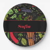 Assiettes En Carton Nom motif épices noir (Devant)