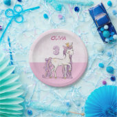 Assiettes En Carton Nom personnalisé 3e anniversaire Cheval rose avec (Fête)