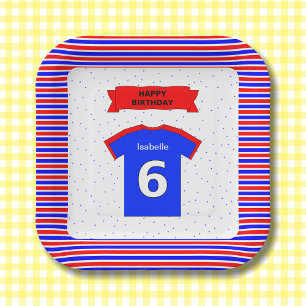 Assiettes En Carton Nom personnalisé 6e anniversaire fête rouge bleu c