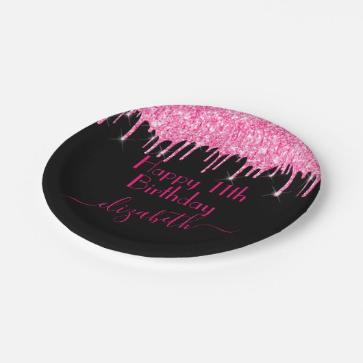 Assiettes En Carton Nom personnalisé + Age Parties scintillant de séch (Angle)