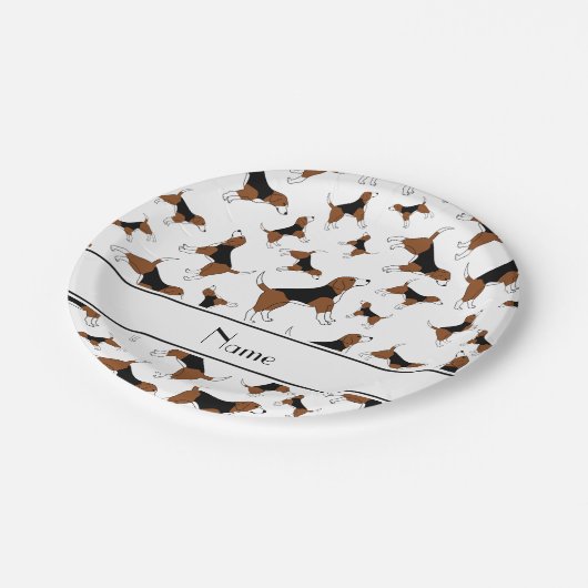 Assiettes En Carton Nom personnalisé beagle blanc motif chien (Angle)