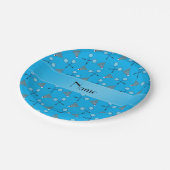 Assiettes En Carton Nom personnalisé bleu ciel badminton (Angle)