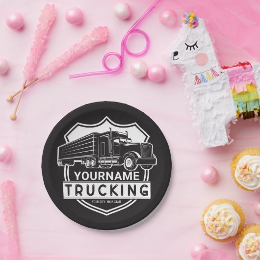 Assiettes En Carton NOM personnalisé Camions Big Rig Semi Trucker (Fête)