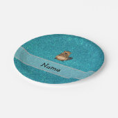 Assiettes En Carton Nom personnalisé castor parties scintillant turquo (Angle)