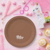 Assiettes En Carton Nom personnalisé chocolat brun plaine (Fête)