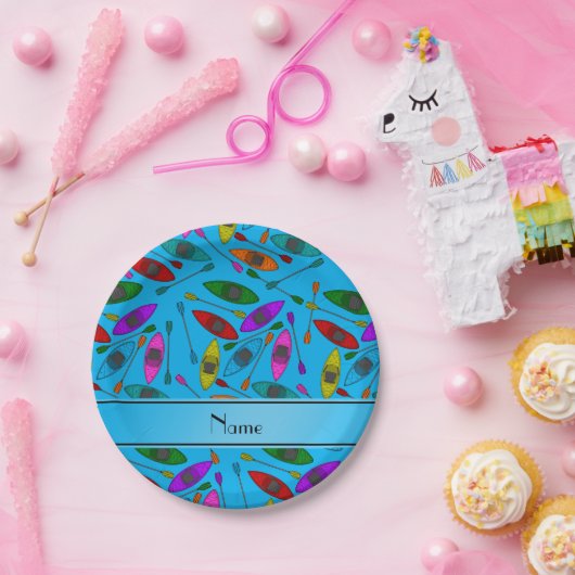 Assiettes En Carton Nom personnalisé ciel bleu arc-en-ciel kayaks (Fête)