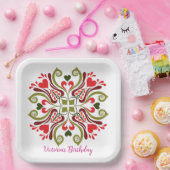 Assiettes En Carton Nom personnalisé Conception florale (Fête)