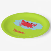 Assiettes En Carton Nom personnalisé crabe rouge sur bleu et vert (Angle)