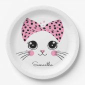 Assiettes En Carton Nom personnalisé Cute face de chat (Devant)