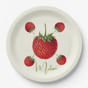 Assiettes En Carton Nom personnalisé d'art de fraise vintage