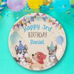 Assiettes En Carton Nom personnalisé de la fête du chiot des chiots mi<br><div class="desc">Jolie fête chiot chiot paw-ty personnalisées plaques de fête en papier de nom,  très mignon gentil pour les gens qui aiment le chien. Couleurs bleues pour un anniversaire de garçon.</div>