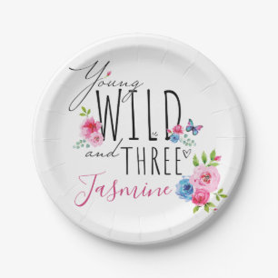 Assiettes En Carton Nom personnalisé du 3e anniversaire de la jolie fi
