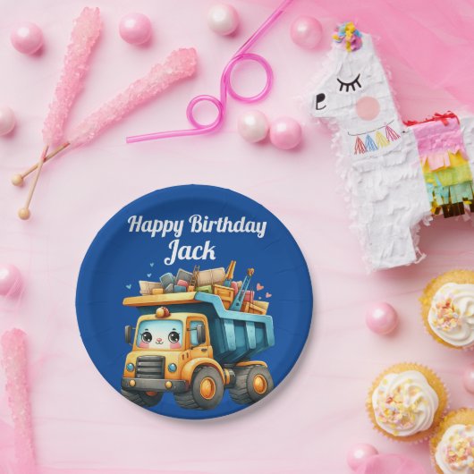 Assiettes En Carton Nom personnalisé du garçon Joyeux anniversaire (Fête)