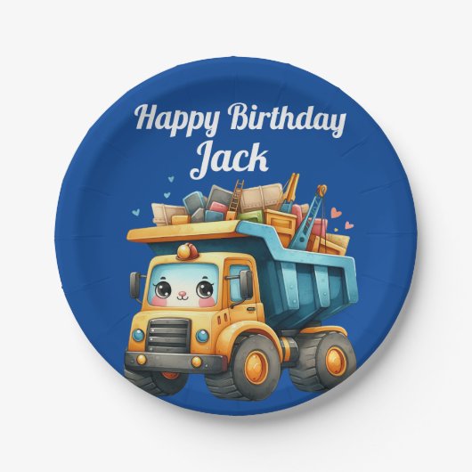 Assiettes En Carton Nom personnalisé du garçon Joyeux anniversaire (Devant)