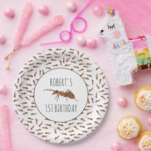 Assiettes En Carton Nom personnalisé du Motif des fourmis mignonnes An (Fête)