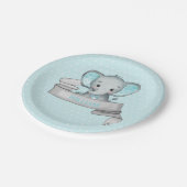 Assiettes En Carton Nom personnalisé Elephant Baby Boy Blue & Grey (Angle)