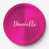 Assiettes En Carton Nom personnalisé en faux métal rose (Devant)