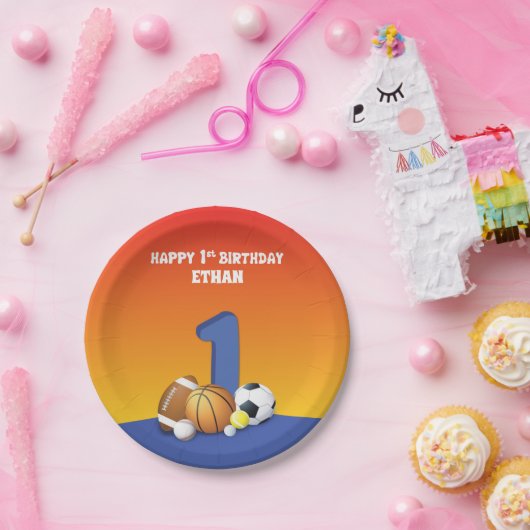 Assiettes En Carton Nom personnalisé Garçon 1er anniversaire Balles de (Fête)