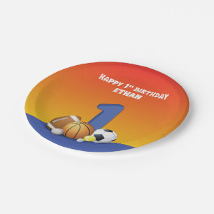 Assiettes En Carton Nom personnalisé Garçon 1er anniversaire Balles de