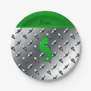 Assiettes En Carton Nom personnalisé gecko argent diamant plaque acier
