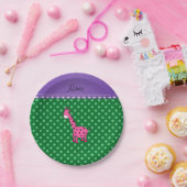 Assiettes En Carton Nom personnalisé girafe rose pois verts (Fête)