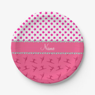Assiettes En Carton Nom personnalisé gymnastique rose étoiles rose