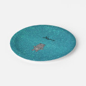Assiettes En Carton Nom personnalisé hippo turquoise parties scintilla (Angle)