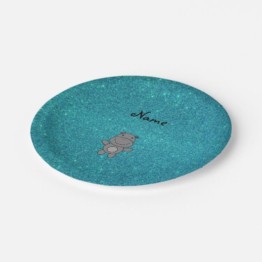 Assiettes En Carton Nom personnalisé hippo turquoise parties scintilla (Angle)