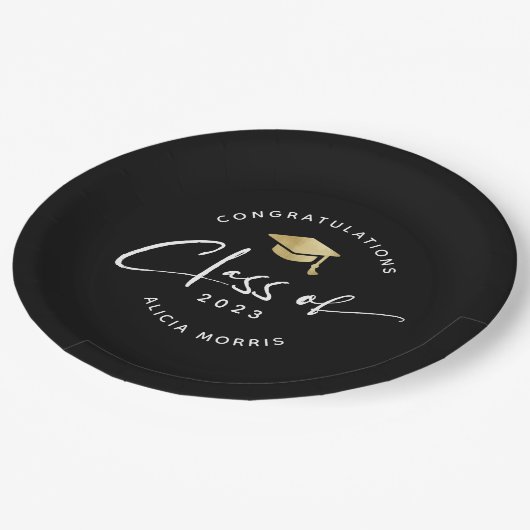 Assiettes En Carton Nom personnalisé moderne Graduation Script tendanc (Angle)