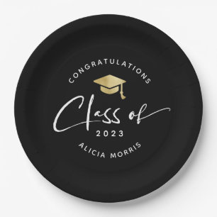 Assiettes En Carton Nom personnalisé moderne Graduation Script tendanc