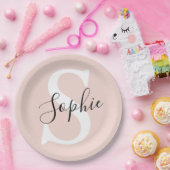 Assiettes En Carton Nom personnalisé moderne Monogram Pastel Rose (Fête)