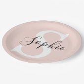 Assiettes En Carton Nom personnalisé moderne Monogram Pastel Rose (Angle)