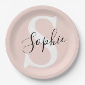 Assiettes En Carton Nom personnalisé moderne Monogram Pastel Rose (Devant)