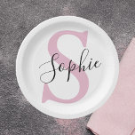 Assiettes En Carton Nom personnalisé moderne Monogramme rose<br><div class="desc">Nom personnalisé moderne Monogramme rose</div>