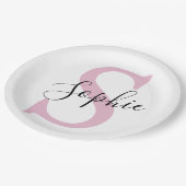 Assiettes En Carton Nom personnalisé moderne Monogramme rose (Angle)