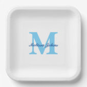 Assiettes En Carton  Nom personnalisé Monogrammes Baby showers bleus A (Recto)